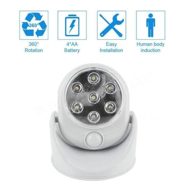 LED-lampa, 360° rotation, rörelsesensor, trådlös, utomhus, trädgård, hall, vit, en enhet
