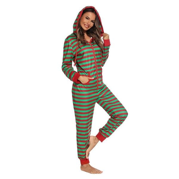 Julepyjamas til voksne, heldragt, pyjamas til kvinder, pyjamassæt til kvinder, grøn, størrelse 2XL