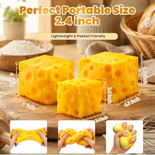 Ost Squishy, 2,4\" Mini Osteterning Langsomt Stigende Squishy Legetøj, Blødt Sensorisk Fidget Klemmelegetøj til Stresslindring og Angstdæmpning, Skrivebordsdekoration,