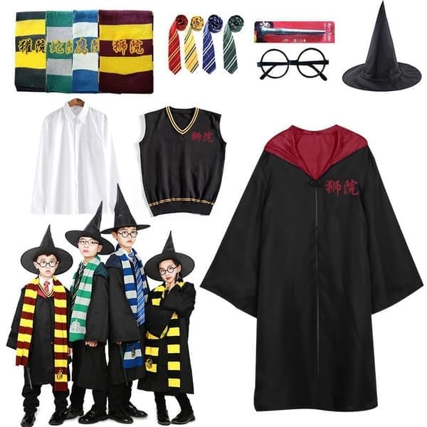 Harry Potter 8 dele sæt magisk troldmandskappe, Gryffindor, størrelse S Gryffindor S