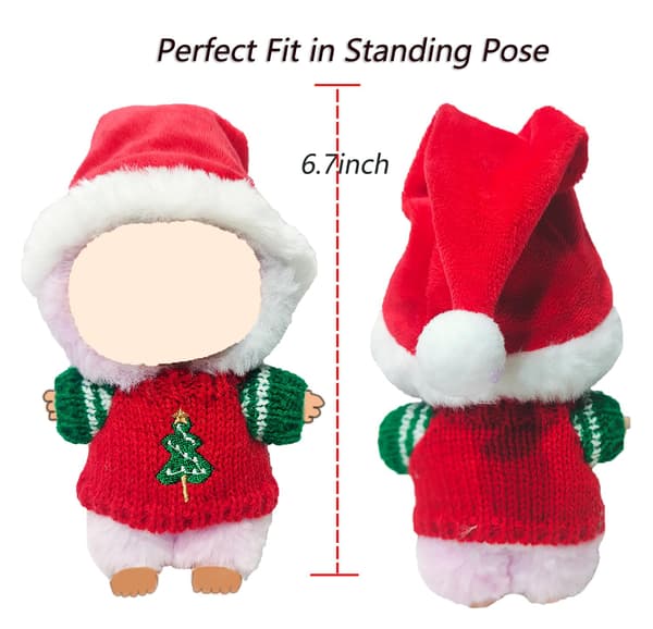 Julkläder för Labubu, röd tröja och tomteluva Christmas Hat