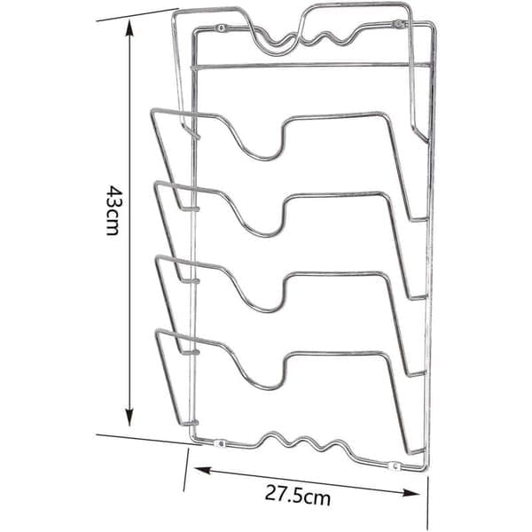 Opbevaringsstativ til 5 grydelåg, mål 43x28 cm, robust metalkonstruktion, nem installation med monteringssæt