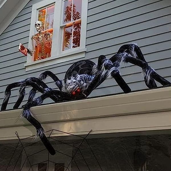 Halloween uhyggelig stor sort behåret edderkop pynt til hjemmefest sort 125 cm