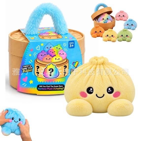 Söpö pehmoinen höyrysämpylä-squishy-lelu - Sateenkaaripulla 15 cm Rainbow Bun 15cm