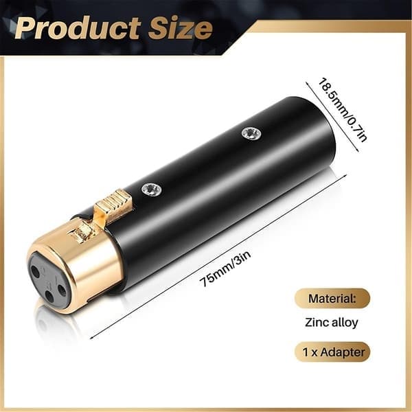 XLR 3-polet hun til XLR 3-polet han-adapter, lydinterface, til stereomikrofonkabel