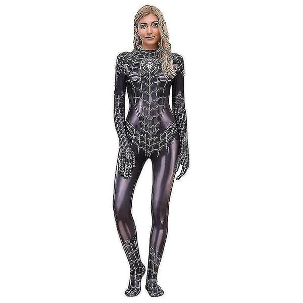 Spiderman Bodysuit til kvinder Halloween Cosplay Kostume Rød S Sort Y, Sort, Størrelse M Black M