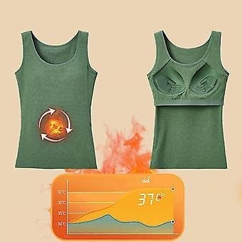 Ärmlös termoväst Vintervarm underkläder Damunderställ Vadderad linne (2XL Aprikos)