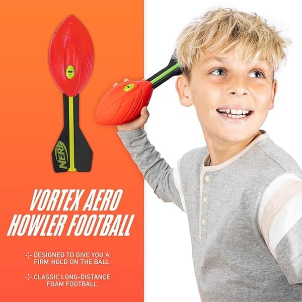 Nerf Vortex Aero Howler vaahtopallo, pitkän matkan jalkapallo lento-optimoidulla pyrstöllä ja vihellysäänellä, sisä- ja ulkolelu lapsille, punainen