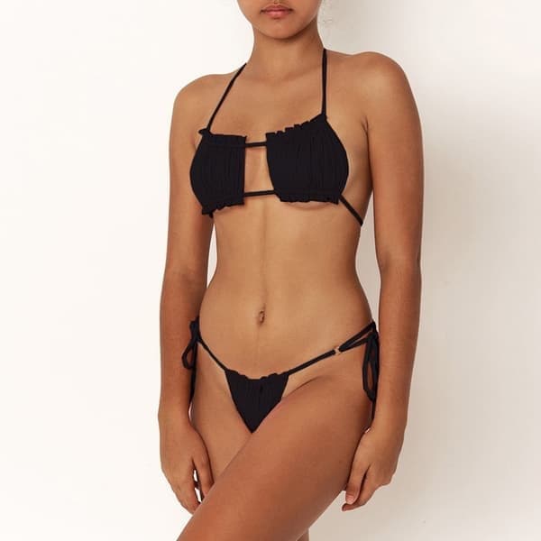 Dame Sexy Plissert Bikini med Volangstropp Hul Badedrakt S