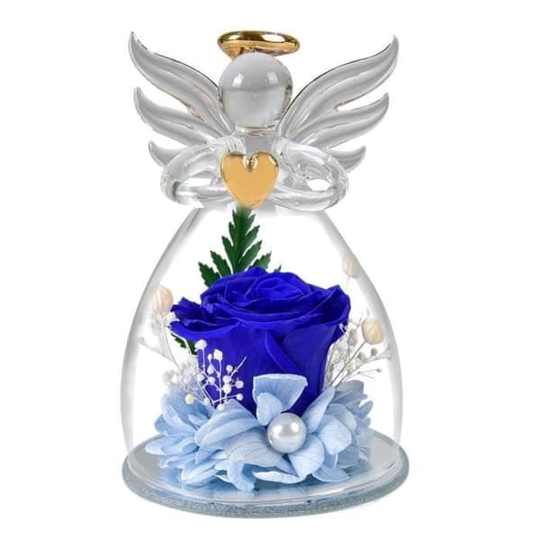 Evig Rose Engel Figur Bevaret Rose Gave Mors Dag Julegave til Mor Bedstemor Romantisk Gave, Blå Blue