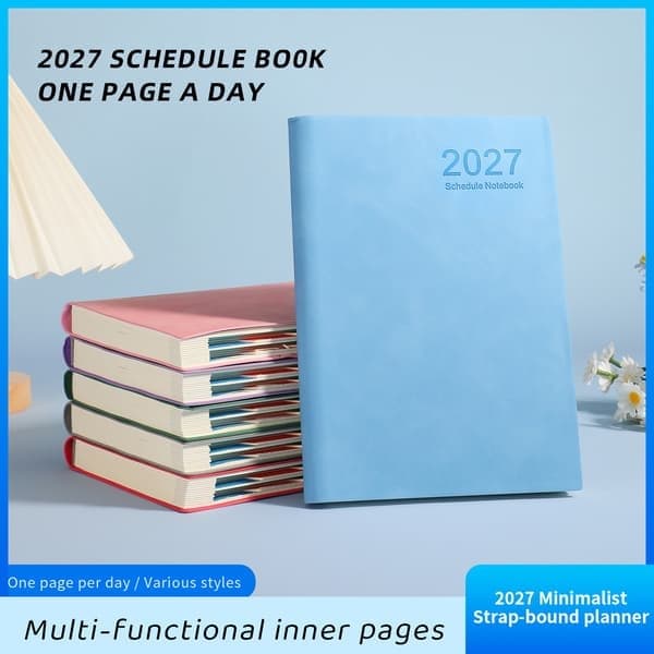 2027 Planlægger (Engelsk version), Kalender, notesbog til udenrigshandel, effektivitetsværktøj til arbejdet, planlægningsnotesbog, lyseblå