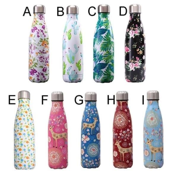 Vattenflaska, 500 ml, Termos i rostfritt stål, Bananbladsdesign