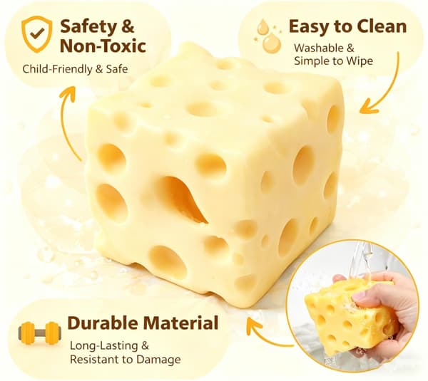 Lysegul ost Squishy Slow Rising, Squishy Squeeze osteblok, blødt nyheds legetøj, stressbolde til voksne, der genopretter sensoriske Squishys