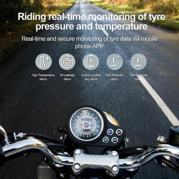 Bluetooth Bil TPMS Dekktrykkovervåkingssystem med 2 eksterne sensorer Motorsykkel Bildekktrykksensor for iOS Android