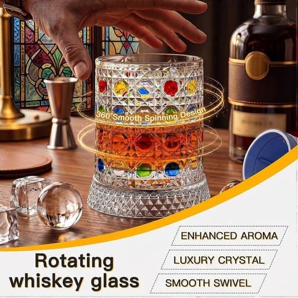 Roterende Whiskyglas med 360-graders Roterende Base, 270 ml Farvemalet Krystalglas til Hjemmebar, E, 270ml E 270ml