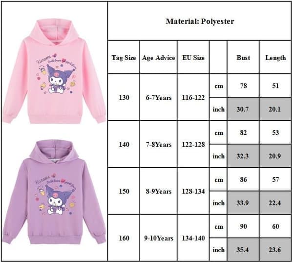 Pige Kuromi Langærmet Hættetrøje Sweatshirt Jumper Pullover Toppe Frakke Sort V Sort 160cm