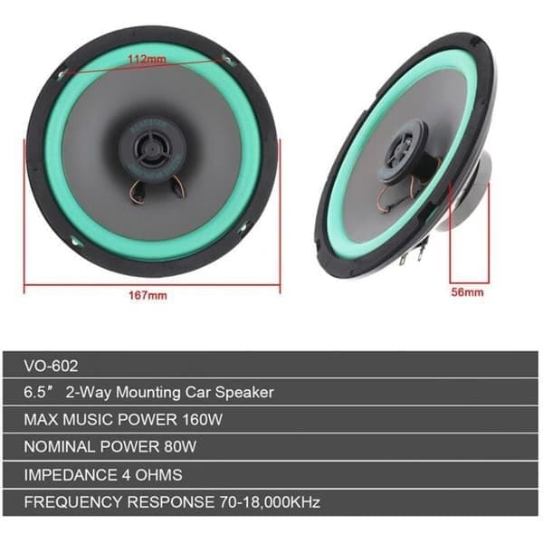 6,5-tommer koaksial stereosubwoofer til billydsystem, leverer bas og diskant