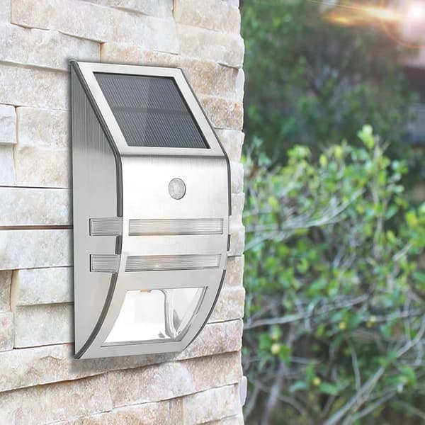 Bevægelsessensorlampe udendørs solcellevæglampe udendørs 2 LED sti-væglampe rustfrit stål havesikkerhedslys til hus garage terrasse