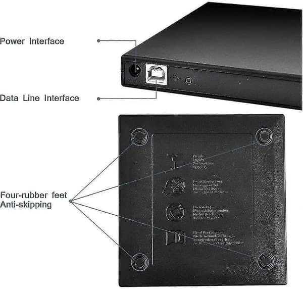 Eksternt CD DVD-drev, Blingco USB 2.0 Slankt bærbart eksternt CD-RW-drev DVD-RW-brænderafspiller til bærbar computer, stationær computer, sort