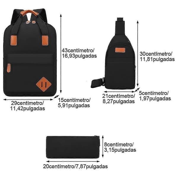 3st Business Plånbok Messenger Bag Dragkedja Stor Kapacitet Mode Ryggsäck Set, Mörkgrå Dark Grey