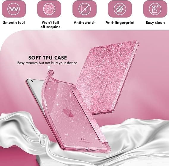 Fodral för iPad 9:e generationen 2021 / iPad 8:e generationen 2020 / iPad 7:e generationen 2019 10,2 tum, pennhållare för barn, rosa