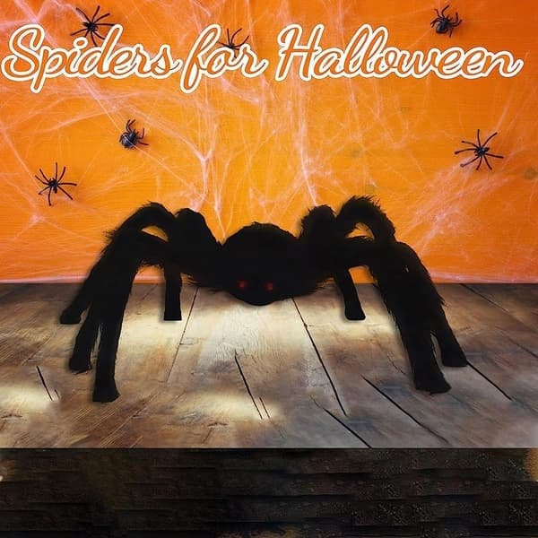 Halloween uhyggelig stor sort behåret edderkop pynt til hjemmefest sort 125 cm
