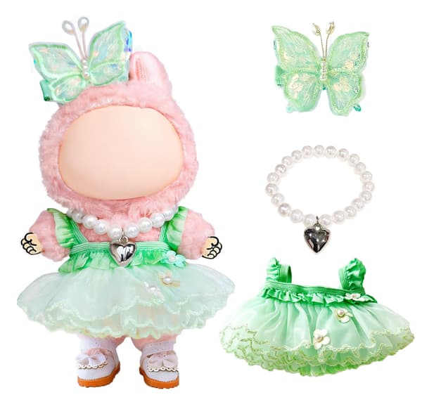 Dockkläder Set för Labubu, Grön Prinsessklänning Sommaroutfit Green