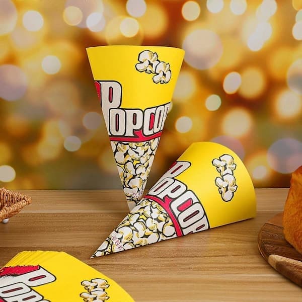 100 stk. Popcornsposer af papir med tilspidsede spidser, kegleformede slikposer til popcorn og slik