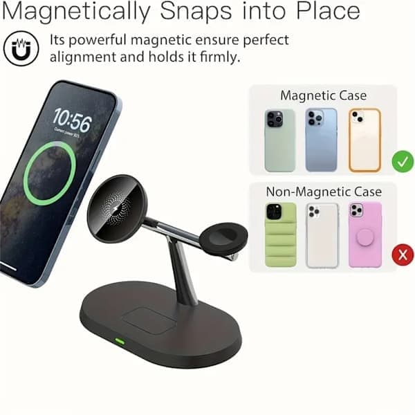 Magnetisk trådløs ladestasjon 3-i-1 hurtiglader for iPhone 15 14 13 12 Pro Max Hvit