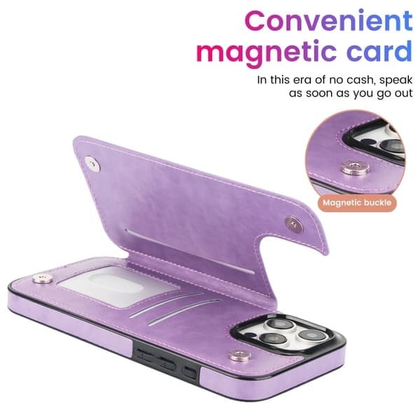 iPhone 16 Pro Max Cover, Dobbelt Spænde Mandala Lædercover, Lilla