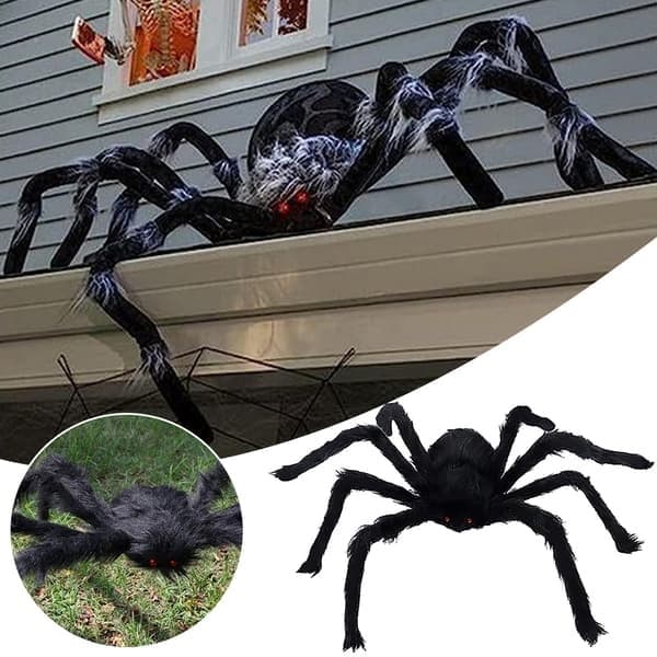 Halloween uhyggelig stor sort behåret edderkop pynt til hjemmefest sort 125 cm