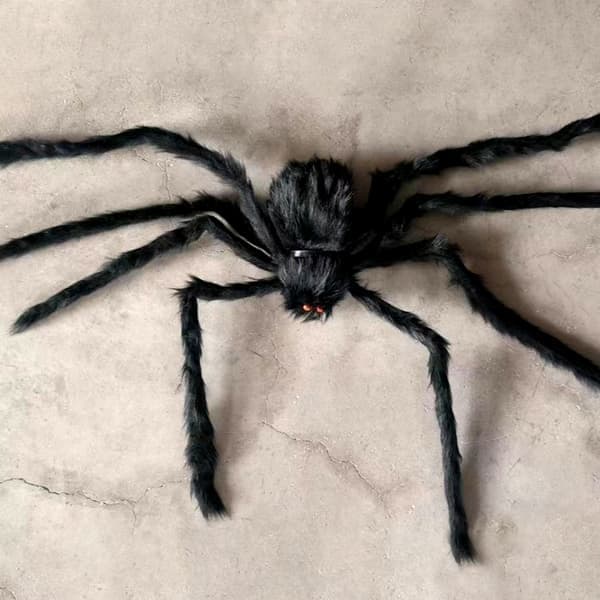 Halloween uhyggelig stor sort behåret edderkop pynt til hjemmefest sort 125 cm