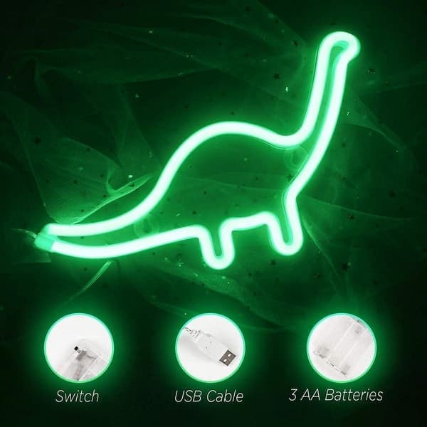 Dinosaurus Neonvihreä LED-valo Seinätaide Makuuhuoneen Yölamppu