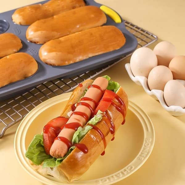 6-huls silikoneform til hotdogbrød, non-stick og ovnsikker bageform til hjemmelavet brød, perfekt formet brødmaskine