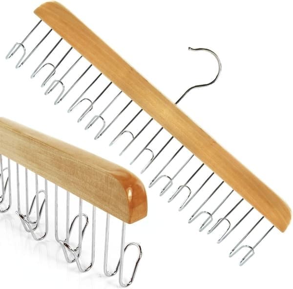 Naturlig træbøjle til bælter, slips, smykker og tilbehør; Pladsbesparende; med metalkrog
