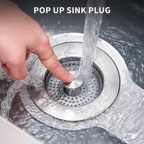 3-i-1 vaskesien og prop i 304 rustfrit stål, pop-up vaskeprop, anti-tilstopningssi til standard 3-1/2” køkkenvask