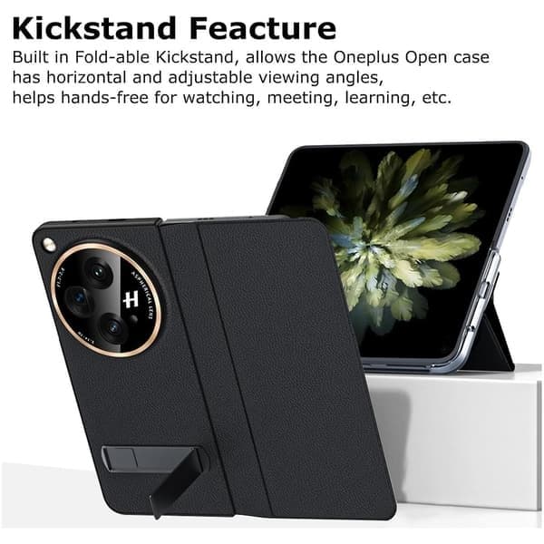 Til OnePlus Open etui med stativ, Premium klassisk PU-læder til OnePlus Open flipcover, magnetisk lukning og kamerabeskyttelse, sort-2