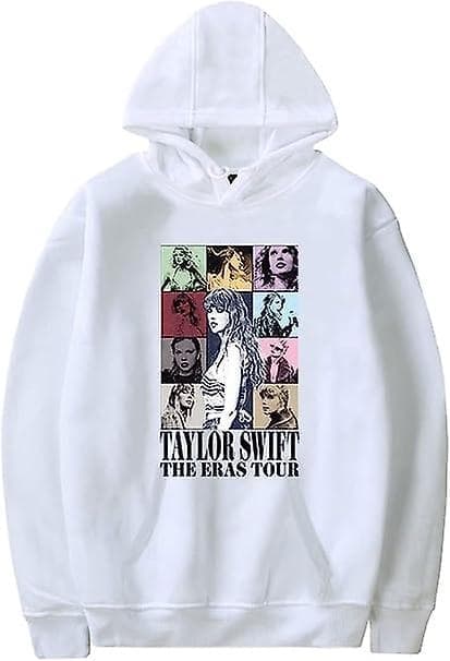 Pullover-hættetrøjer til Taylor the Eras Tour Swift-sweatshirt med hætte, afslappet hættetrøje med lomme, hvid, størrelse M White M