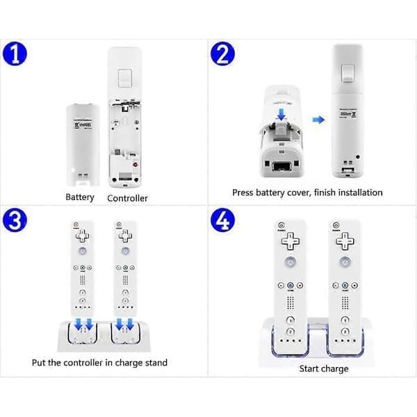 2 stk 2800mAh oppladbare batterier og Wii batteriladestasjon for Wii Remote Switch tilbehør
