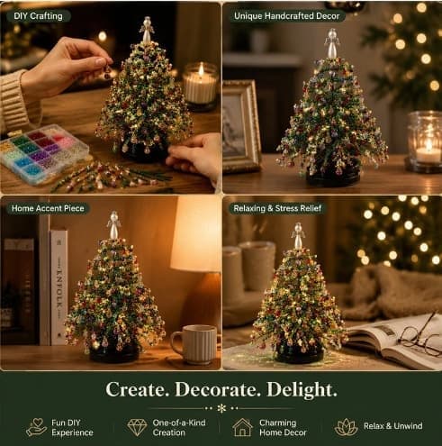 Mini bord-DIY Perle Juletræ Håndværkssæt med Lys, Efterårstræ Autumn tree
