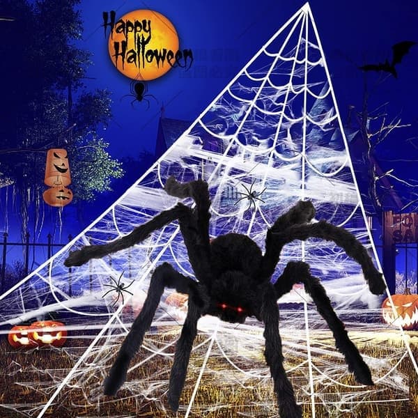 Halloween uhyggelig stor sort behåret edderkop pynt til hjemmefest sort 125 cm