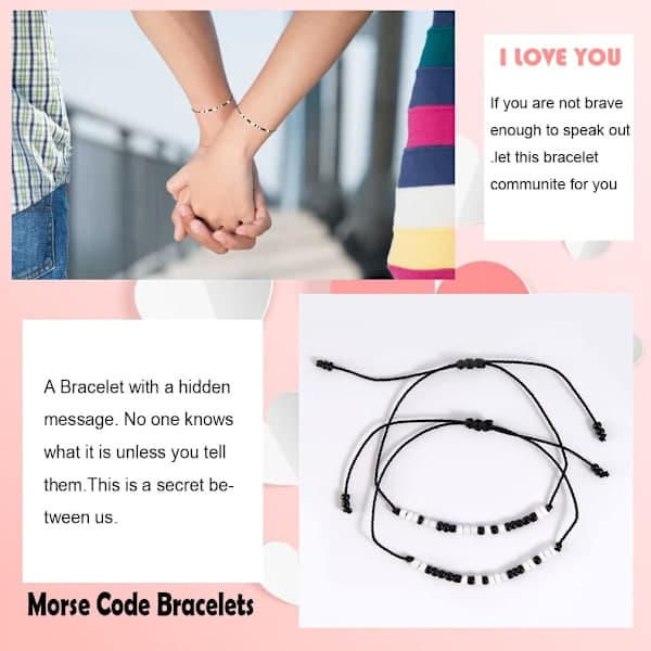 Morse Code Pararmband, \"Jag älskar dig\" Matchande Avståndsarmband Present till Pojkvän Flickvän