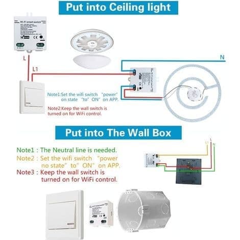 2.4G Wi-Fi Smart Switch, Stemmestyring, Programmerbar Timer, Kompatibel med Alexa og Google Assistant, Fjernbetjening