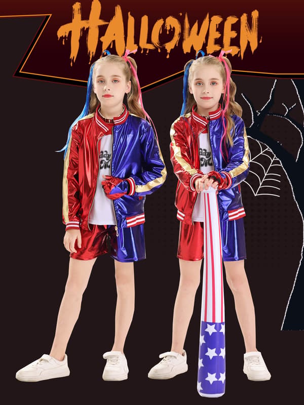 Harlekin Jester Cosplay-kostume til børn, 3-delt sæt med print - M Printed 3-Piece Set M