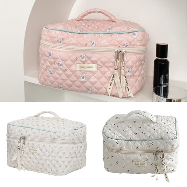 Flip bomulls sminkeveske bærbar toalettmappe, rosa pink
