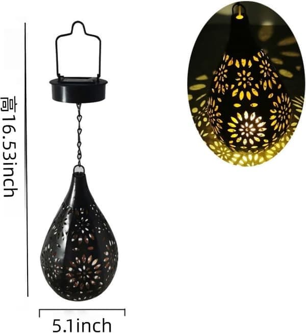 Udendørs hængende solcellelamper, havelanterne LED, blomstermønster, solcellelampe til haven, vandtætte solcellepaneler