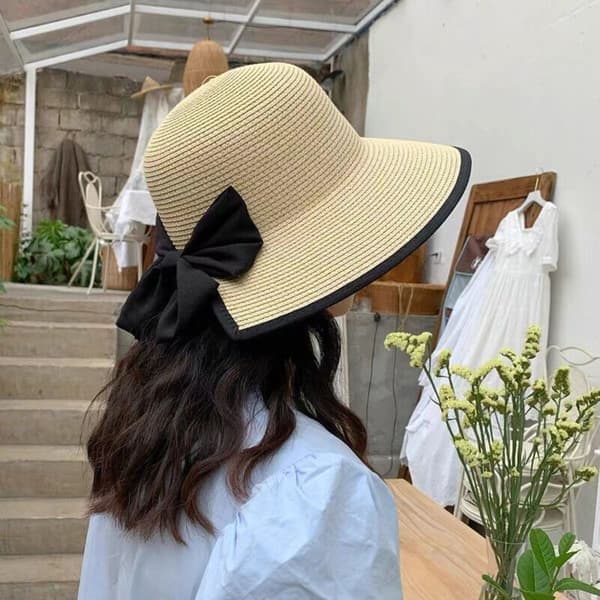 Floppy strandhat i strå til kvinder, sommerhat med bred skygge, sammenfoldelig, beige beige