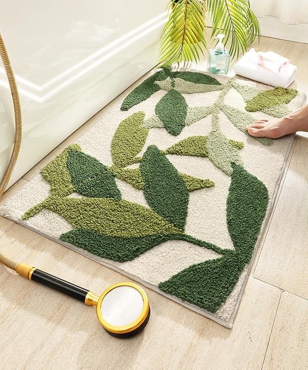 Badeværelsesmåtte blød absorberende hurtigtørrende til bruser skridsikker gulvmåtte grøn polyester 40 x 60 cm til familiebadeværelset