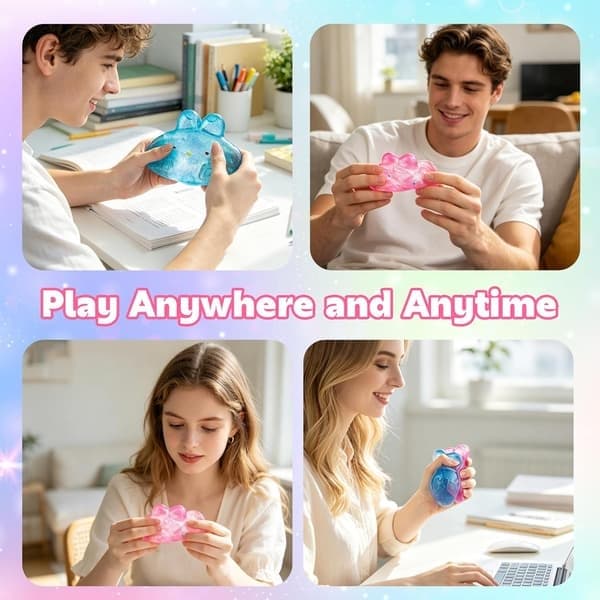 Glitrende kanin stresslindrende squishy legetøj, blød klemme-kanin fidget-bold til angst, ADHD og autisme, sensorisk beroligende legetøj (blå), blå blue