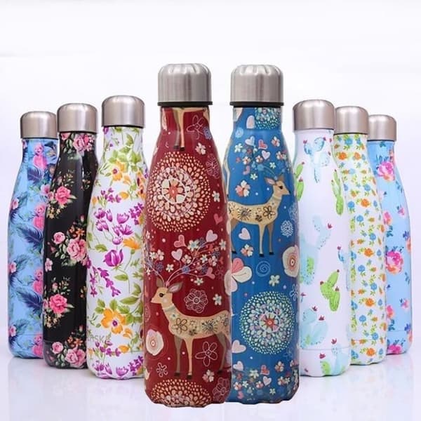 Vattenflaska, 500 ml, Termos i rostfritt stål, Bananbladsdesign